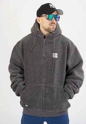 Kurtka Mass Z Kapturem Zimowa ZIP Patch Teddy szara