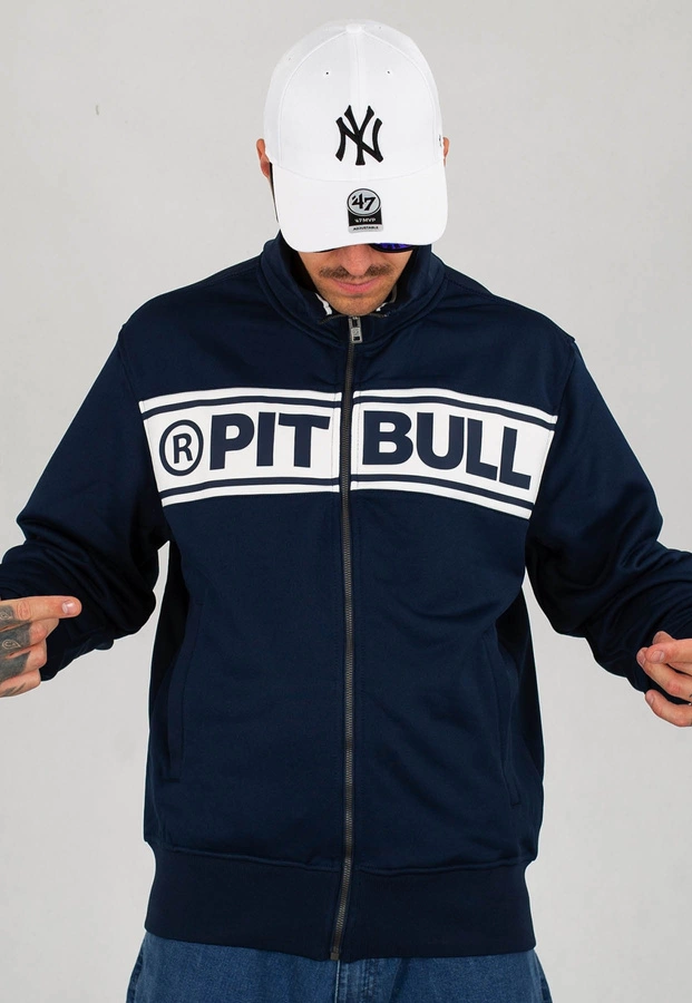 Bluza Pit Bull Oldschool Zip Chest Logo granatowo biała