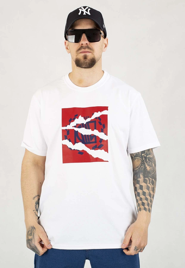 T-shirt Diil Cut Paper biało czerwony