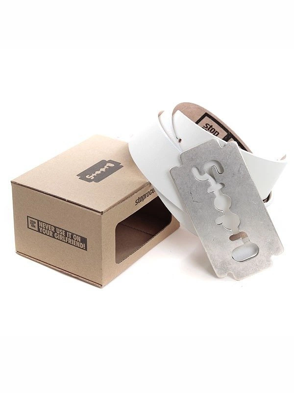 Pasek Stoprocent Razor biało srebrny