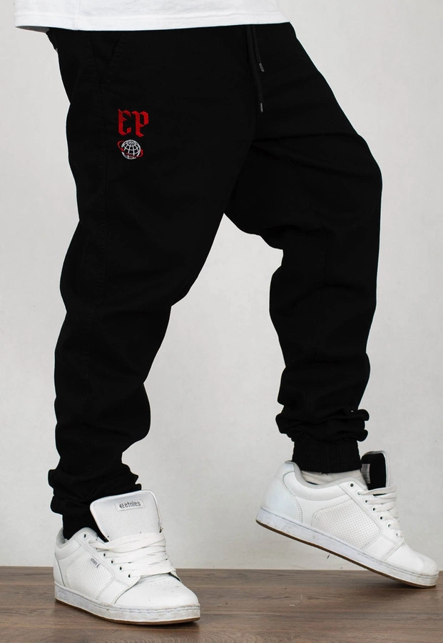 Spodnie El Polako Joggery Slim Jeans z Gumą Ep Cow czarny jeans
