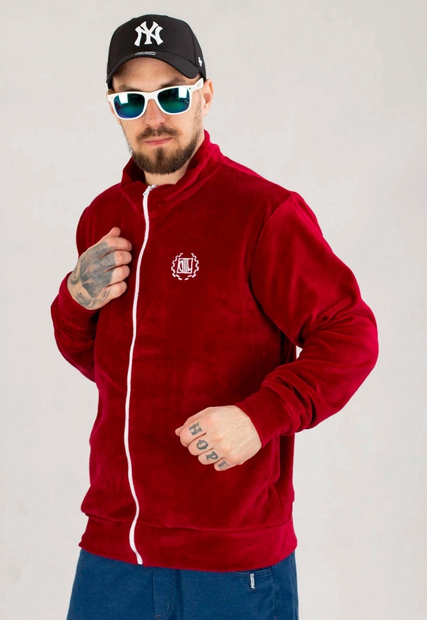 Bluza Diil Bez Kaptura Welur bordowa