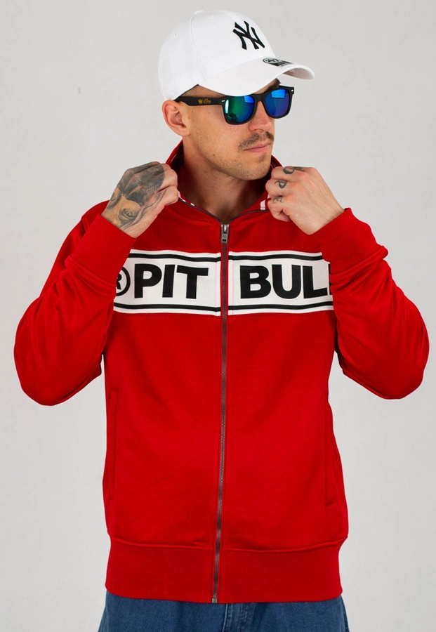 Bluza Pit Bull Oldschool Zip Chest Logo czerwono biała