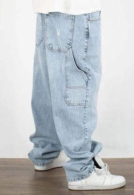 Spodnie Jigga Wear Super Baggy Jeans Cargo Wear Crown jasne niebieskie
