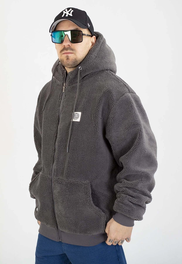 Kurtka Mass Z Kapturem Zimowa ZIP Patch Teddy szara
