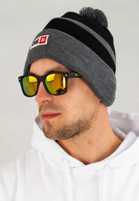 Czapka Zimowa Diil Wywijana Pompon czarno szara