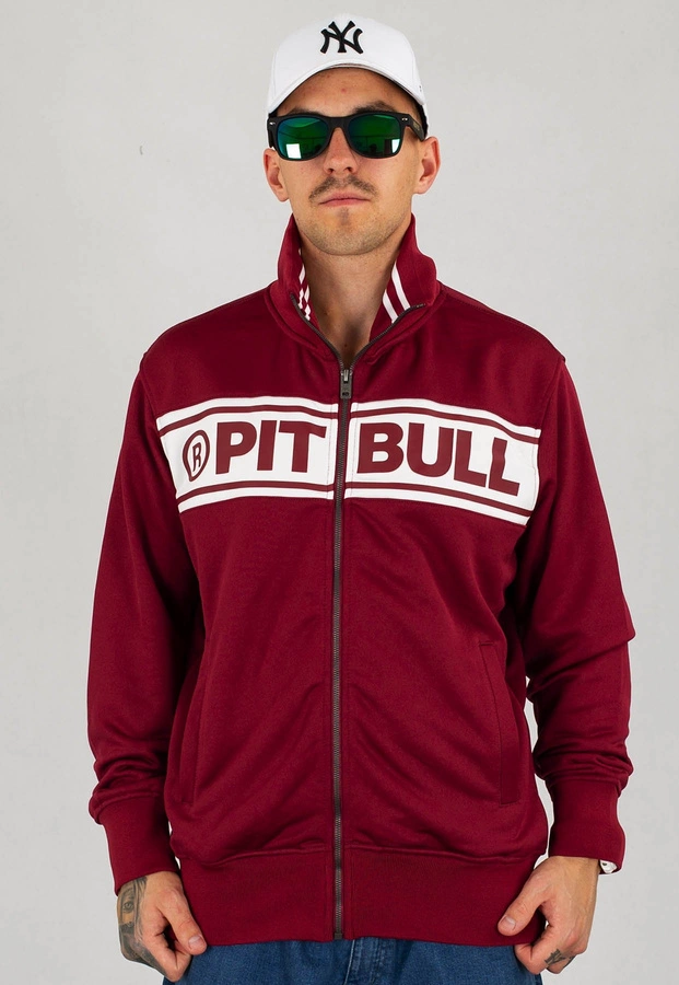 Bluza Pit Bull Oldschool Zip Chest Logo bordowo biała