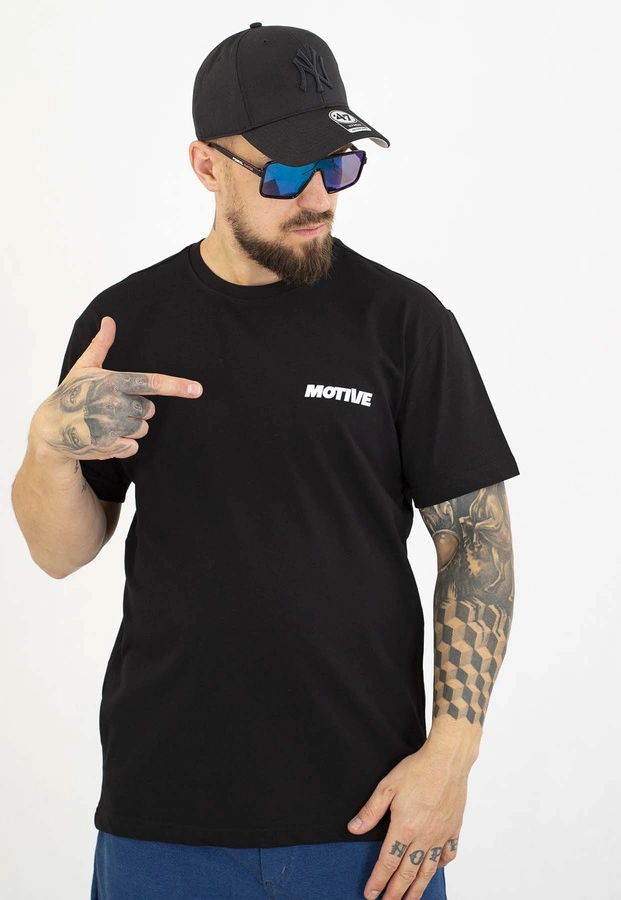 T-shirt Motive Yourself Back Yellow Blue Logo czarny