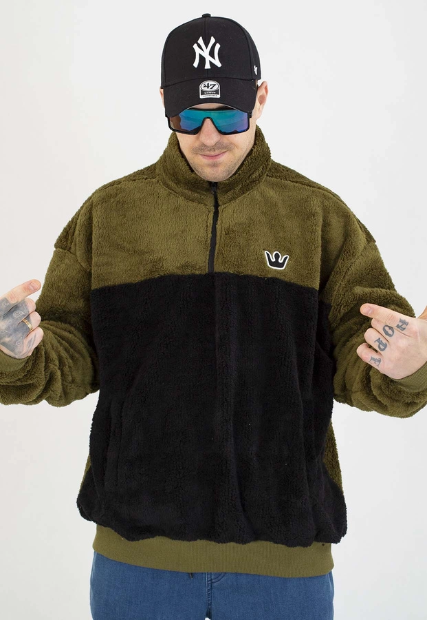 Bluza Jigga Wear Bez Kaptura Sherpa oliwkowo czarna