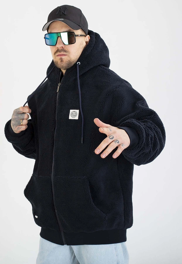 Kurtka Mass Z Kapturem Zimowa ZIP Patch Teddy granatowa
