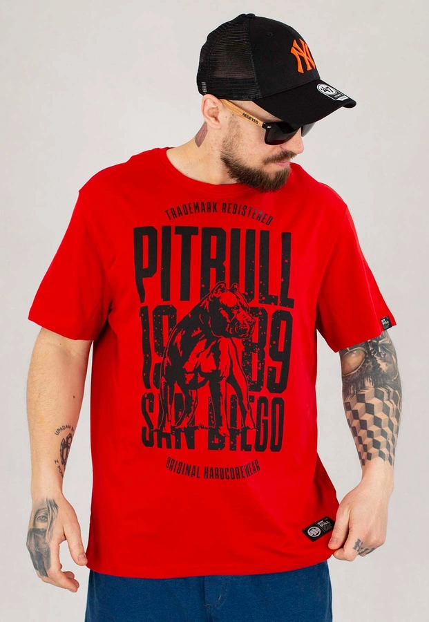 T-shirt Pit Bull San Diego Dog czerwony