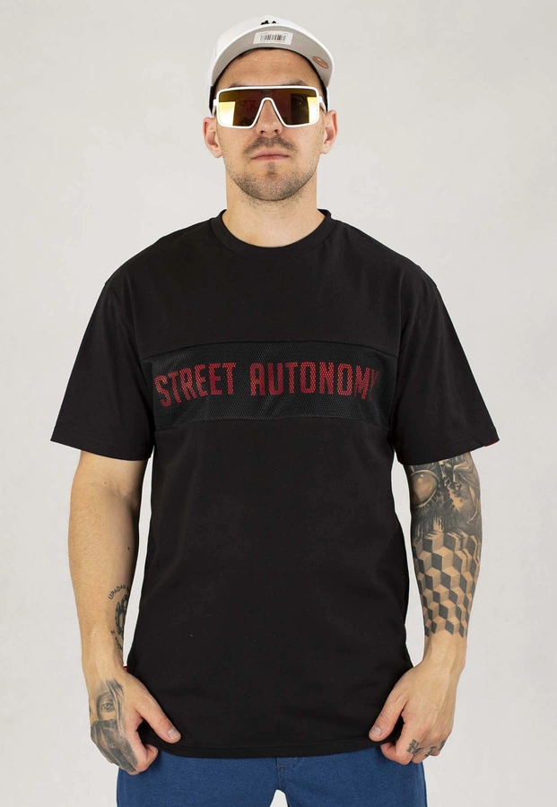 T-shirt Street Autonomy Com czarno czerwony