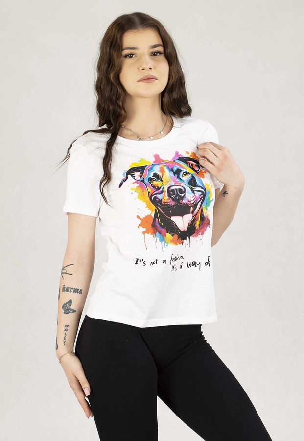 T-Shirt Pit Bull Slim Fit Watercolor biały