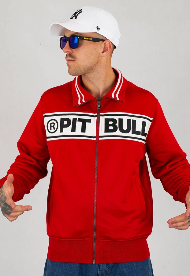 Bluza Pit Bull Oldschool Zip Chest Logo czerwono biała