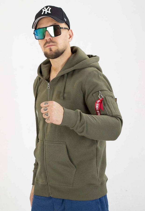 Bluza Alpha Industries ZIP Z Kapturem Back Print 128342 oliwkowa