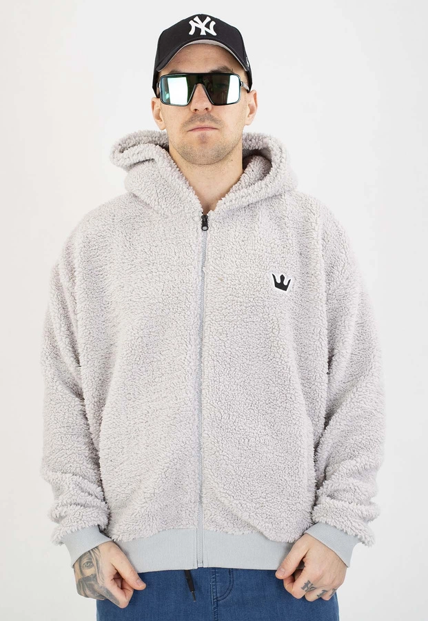 Bluza Jigga Wear Z Kapturem Teddy Simple Crown Oversize Zip szara