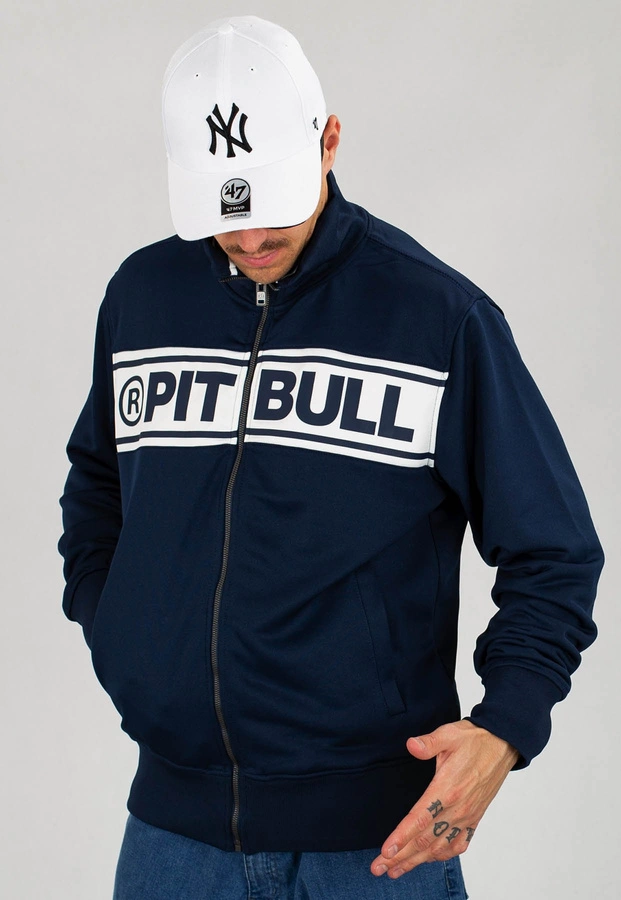 Bluza Pit Bull Oldschool Zip Chest Logo granatowo biała