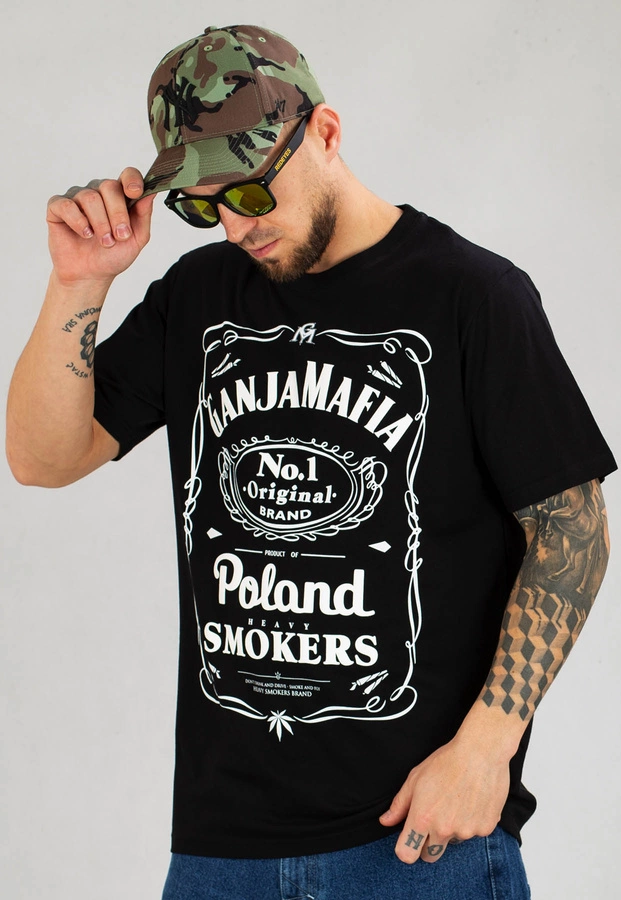 T-shirt Ganja Mafia Heavy Smokers czarno biały