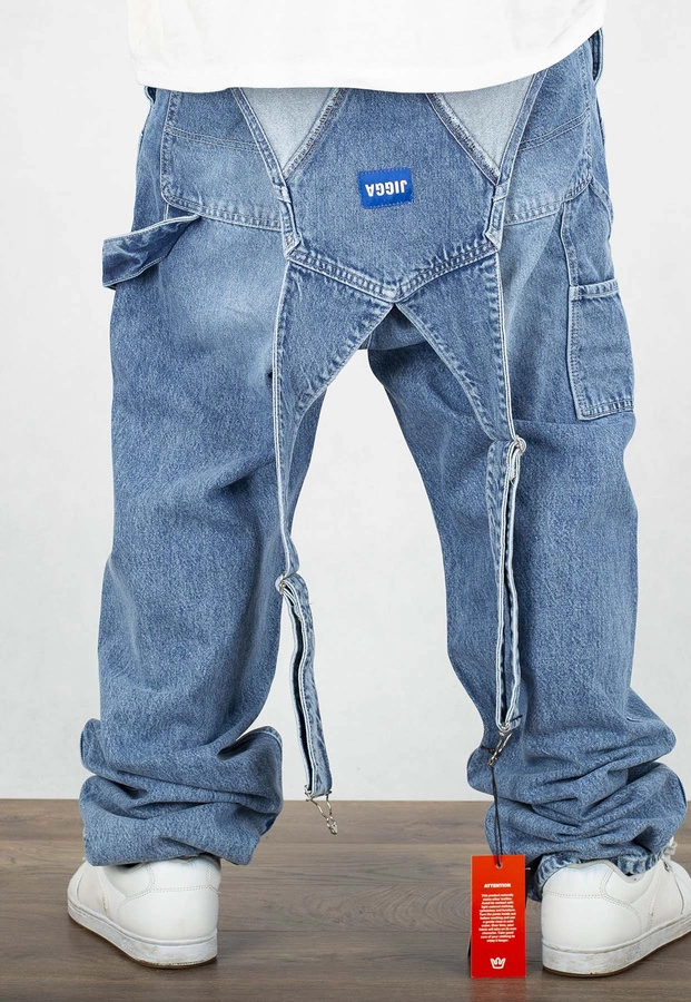 Spodnie Jigga Wear Baggy Jeans Ogrodniczki Logo Dungarees niebieskie 