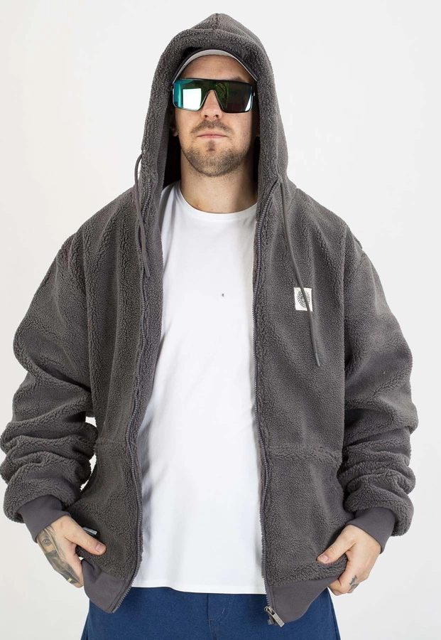 Kurtka Mass Z Kapturem Zimowa ZIP Patch Teddy szara