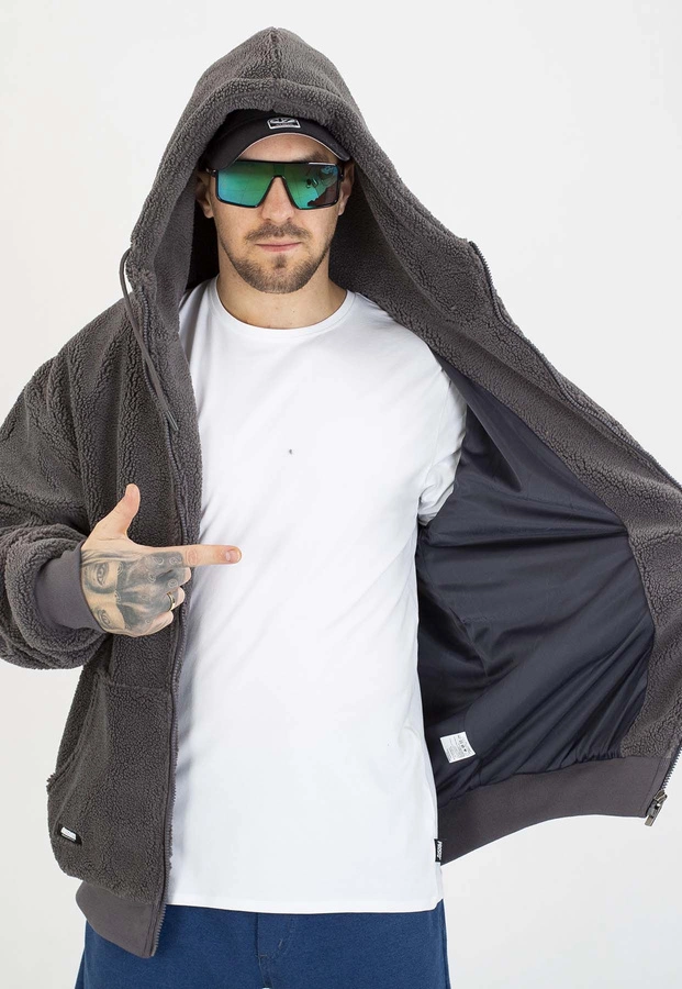 Kurtka Mass Z Kapturem Zimowa ZIP Patch Teddy szara
