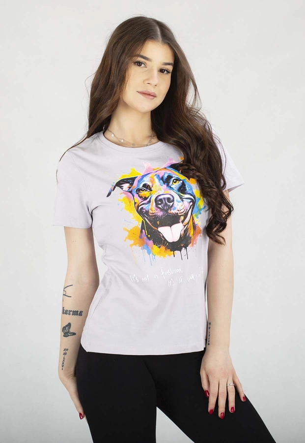 T-Shirt Pit Bull Slim Fit Watercolor liliowy