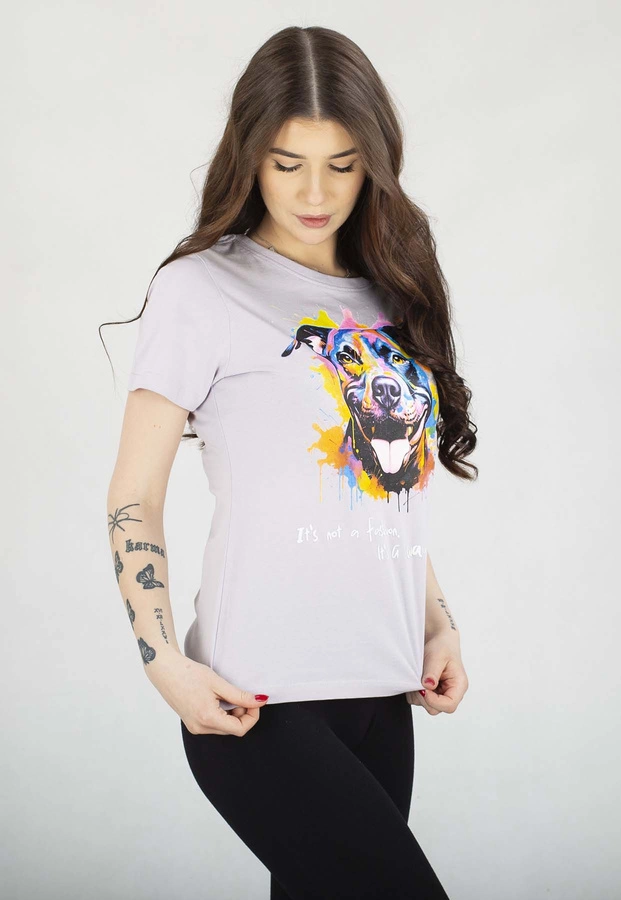 T-Shirt Pit Bull Slim Fit Watercolor liliowy