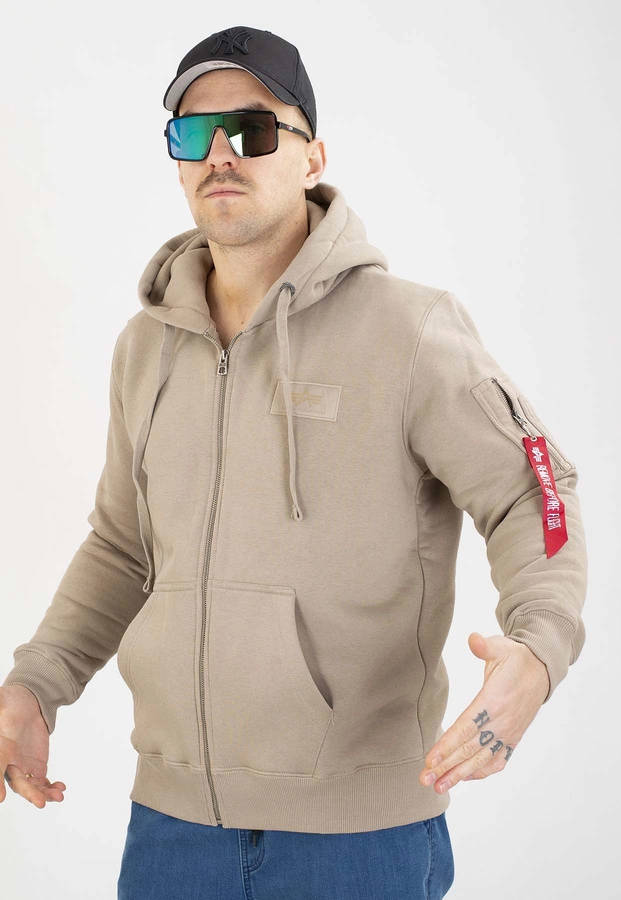 Bluza Alpha Industries ZIP Z Kapturem Back Print 128342 beżowa