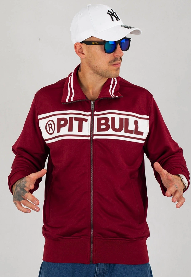 Bluza Pit Bull Oldschool Zip Chest Logo bordowo biała
