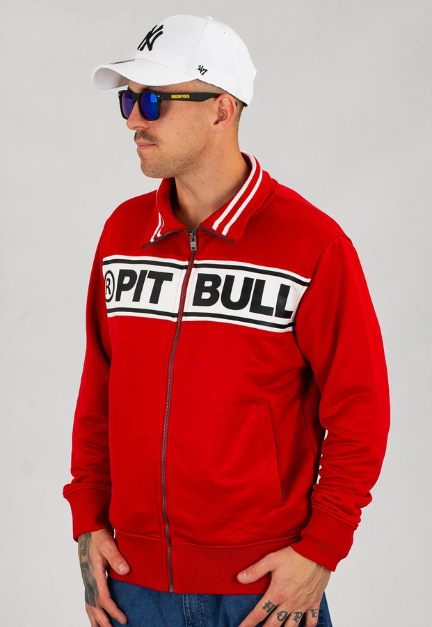 Bluza Pit Bull Oldschool Zip Chest Logo czerwono biała