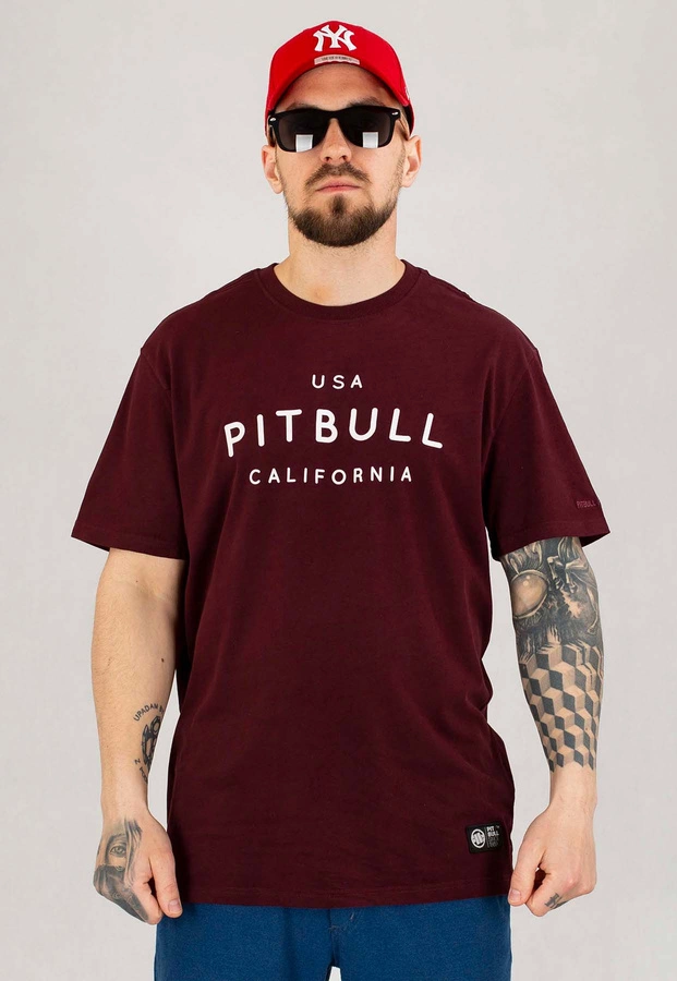 T-shirt Pit Bull Garment Washed USA Cal bordowy