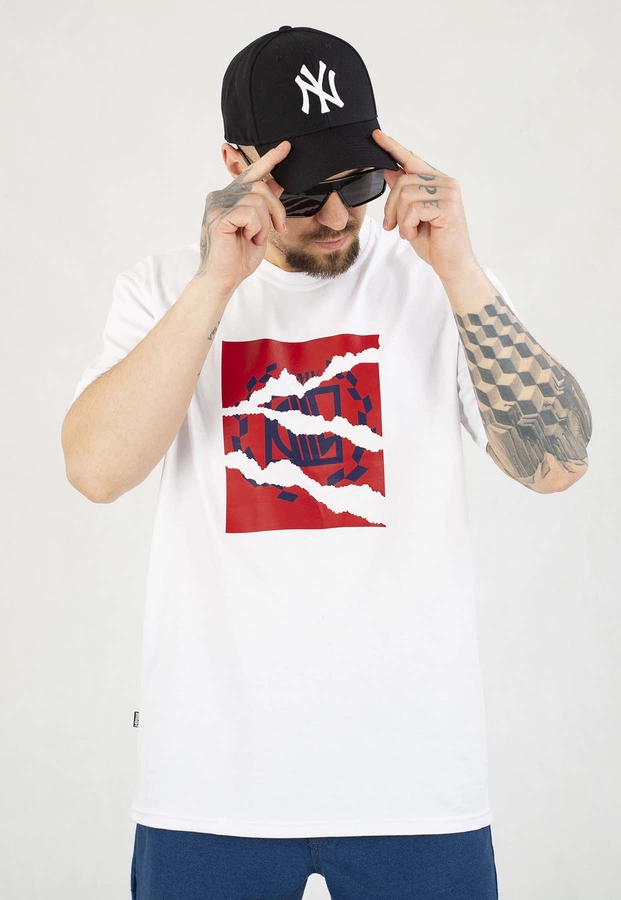 T-shirt Diil Cut Paper biało czerwony