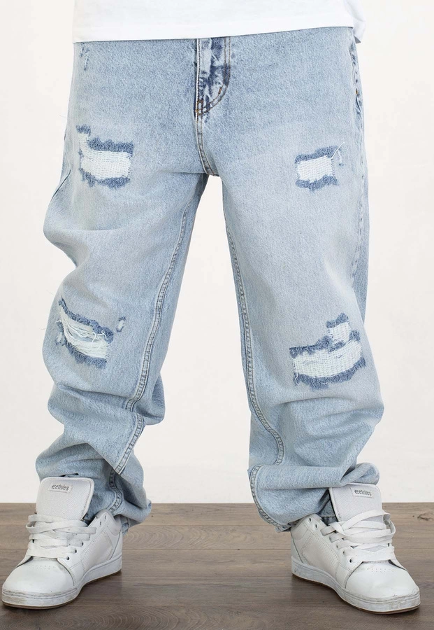 Spodnie Jigga Wear Baggy Jeans Crown Destroyed Light Blue