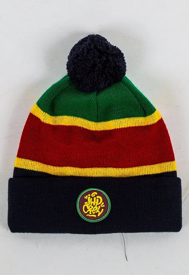 Czapka JWP Stripes Pompon granatowo czerwono zielona