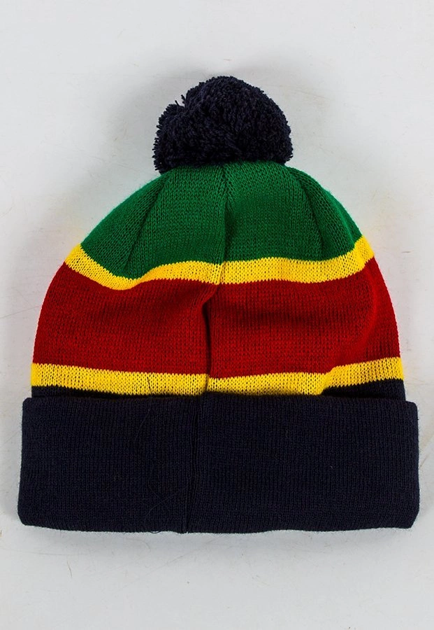 Czapka JWP Stripes Pompon granatowo czerwono zielona