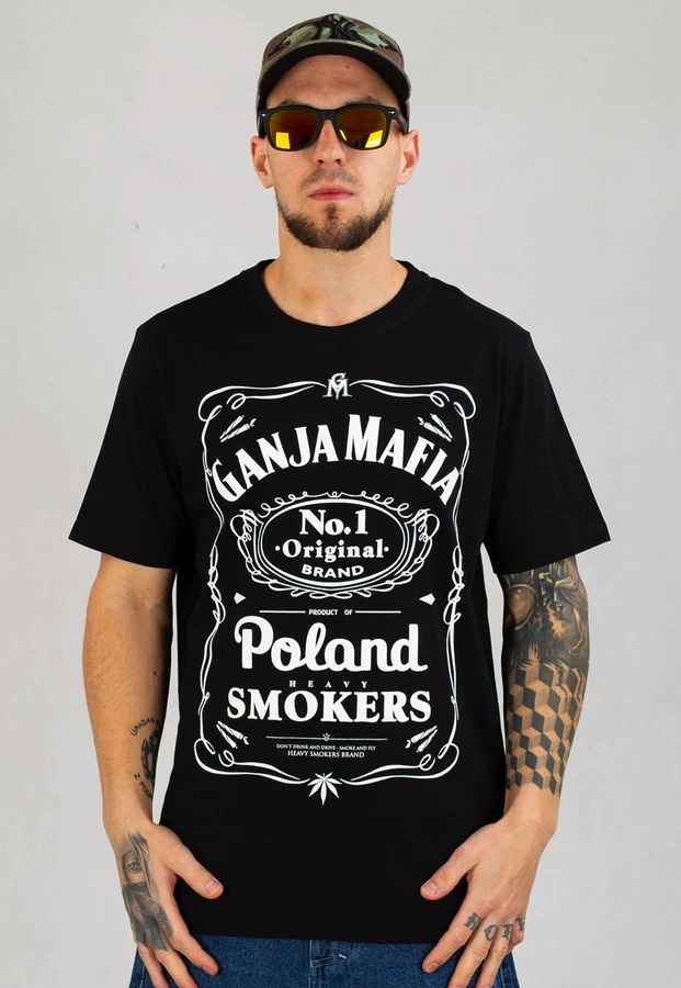 T-shirt Ganja Mafia Heavy Smokers czarno biały