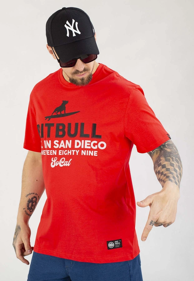 T-shirt Pit Bull Surfing Dog 170 fluo red