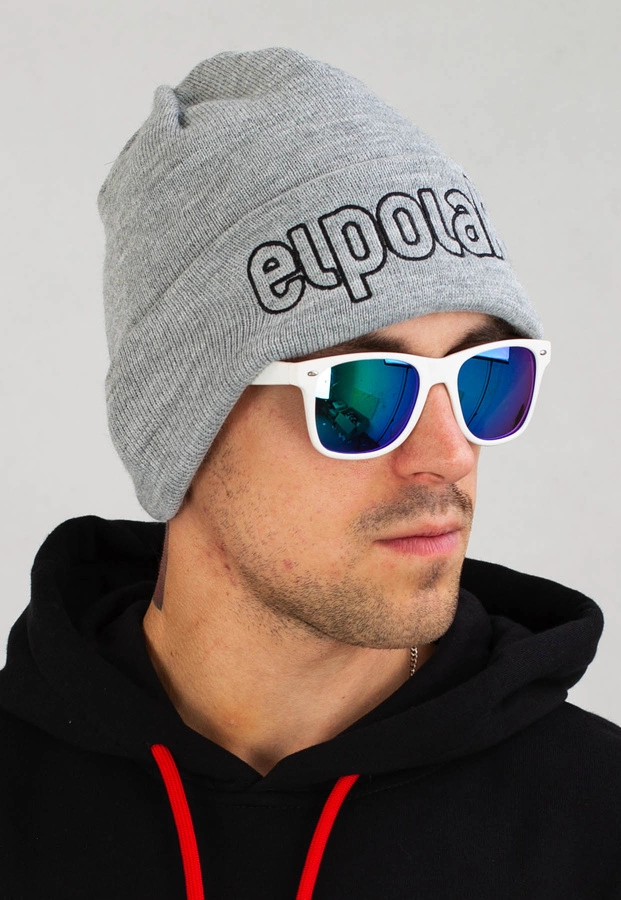 Czapka Zimowa El Polako Wywijana Outline szara