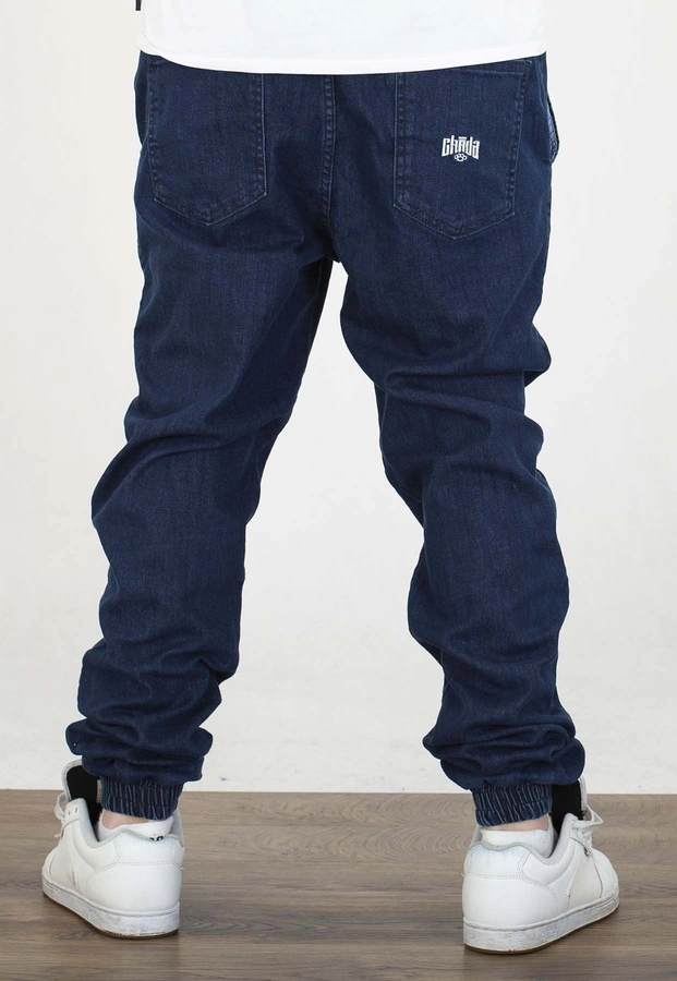 Spodnie Chada Jeans Joggery Kastet Logo ciemno niebieskie