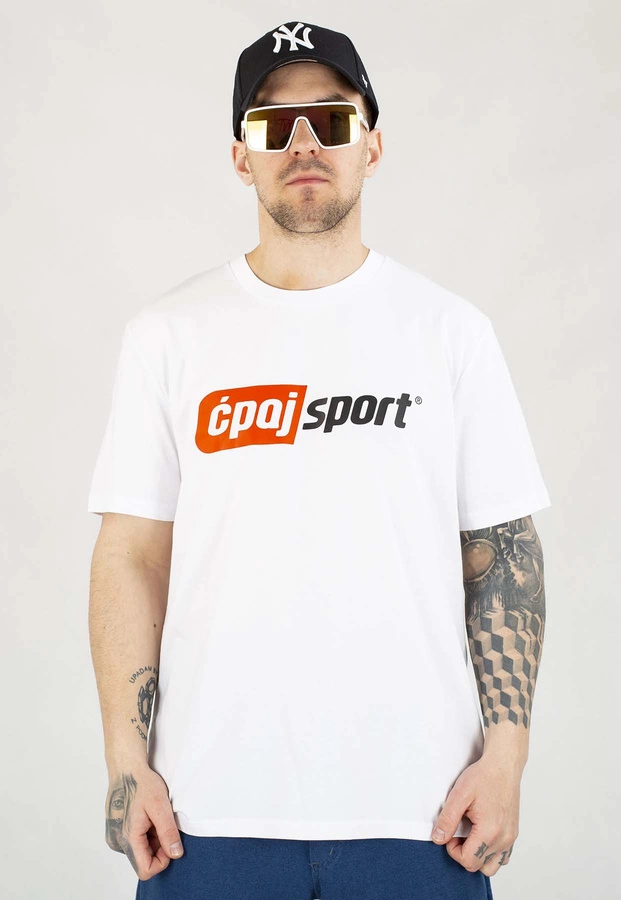 T-shirt Stoprocent Ćpaj Sport Logo biały