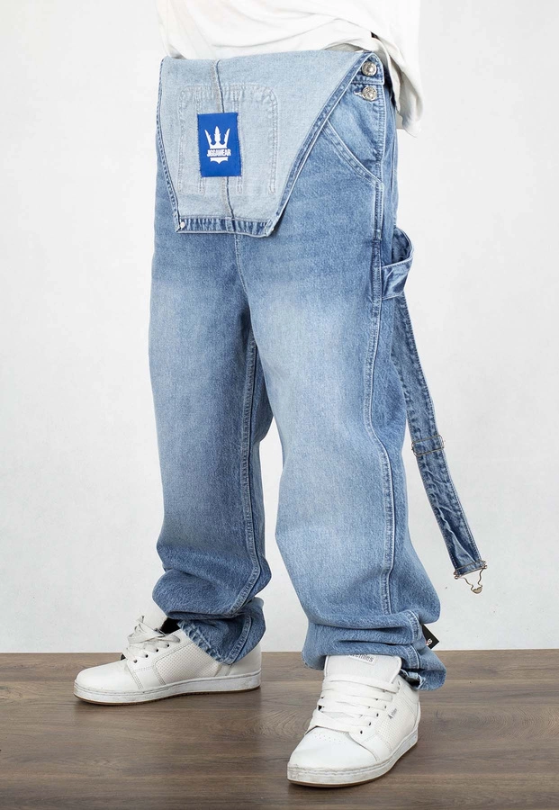 Spodnie Jigga Wear Baggy Jeans Ogrodniczki Logo Dungarees niebieskie 