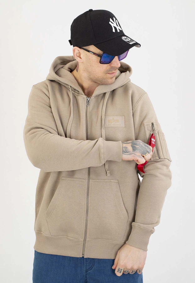 Bluza Alpha Industries ZIP Z Kapturem Back Print 128342 beżowa