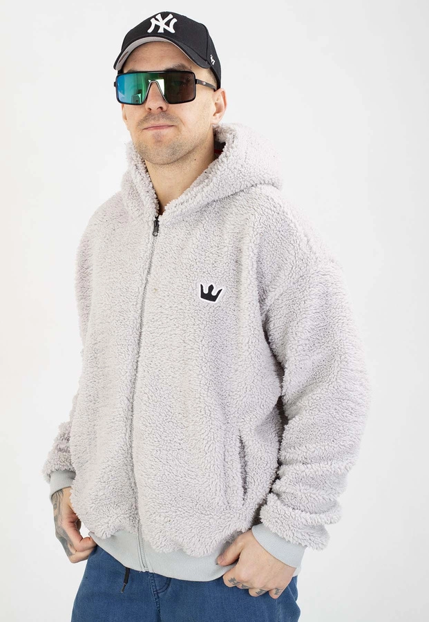 Bluza Jigga Wear Z Kapturem Teddy Simple Crown Oversize Zip szara