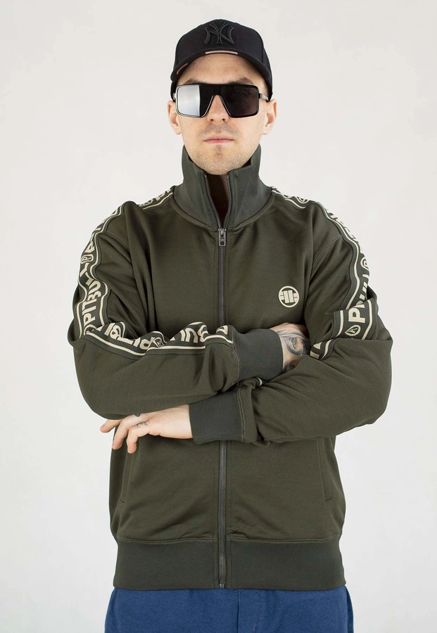 Bluza Pit Bull Bez Kaptura Zip Oldschool Tape ciemno zielona