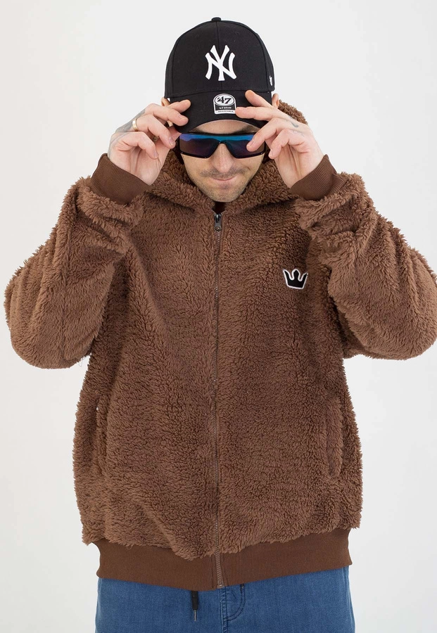Bluza Jigga Wear Z Kapturem Teddy Simple Crown Oversize Zip brązowa