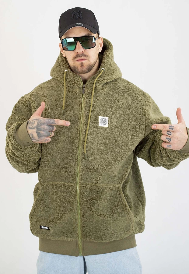 Kurtka Mass Z Kapturem Zimowa ZIP Patch Teddy oliwkowa