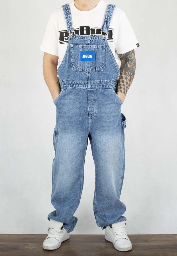 Spodnie Jigga Wear Baggy Jeans Ogrodniczki Logo Dungarees niebieskie 