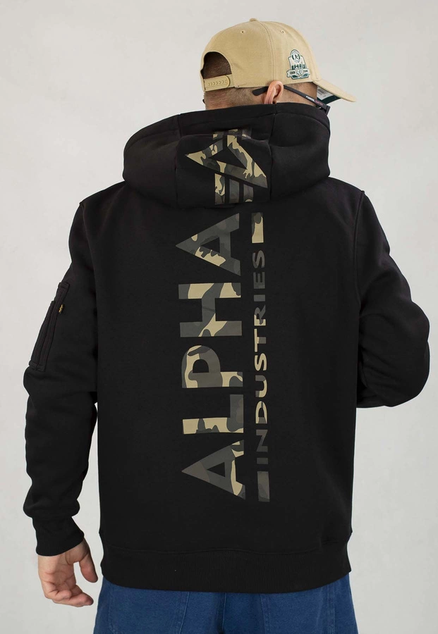 Bluza Alpha Industries Z Kapturem Back Print Camo 178318CP czarna camo