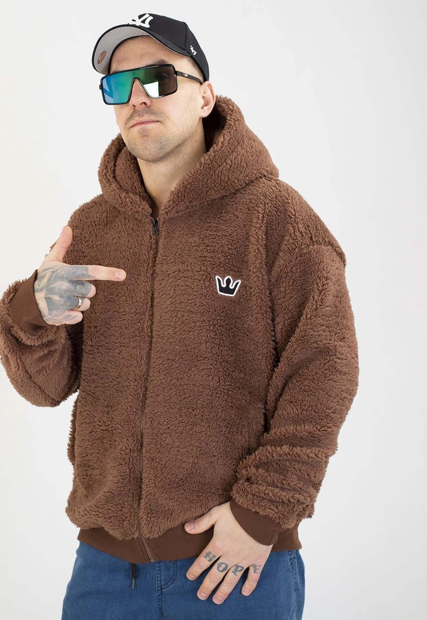 Bluza Jigga Wear Z Kapturem Teddy Simple Crown Oversize Zip brązowa