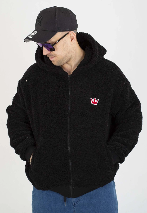 Bluza Jigga Wear Z Kapturem Teddy Simple Crown Oversize Zip czarna